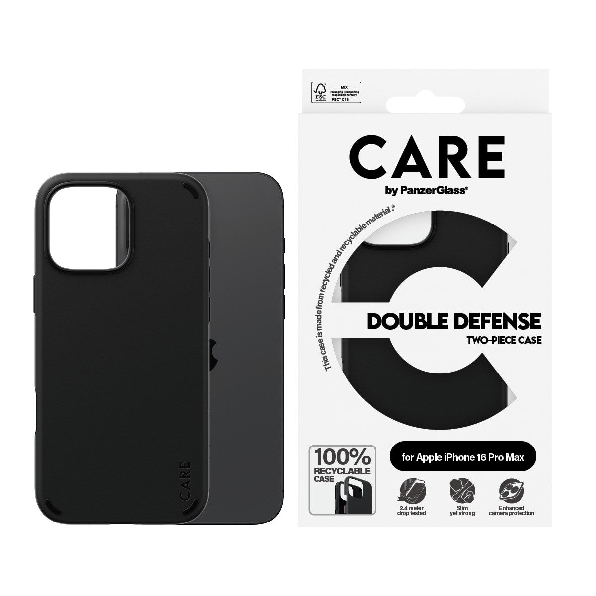 CARE by PanzerGlass® Double Defense Case Black iPhone 16 Pro Max